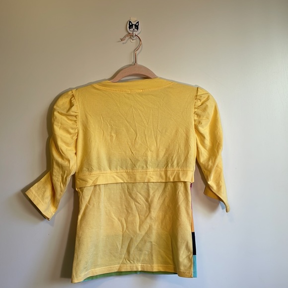 Vintage Yellow Ruched Sleeve Top with Colorblock and Faux Cropped Jacket size XS - Picture 5 of 6